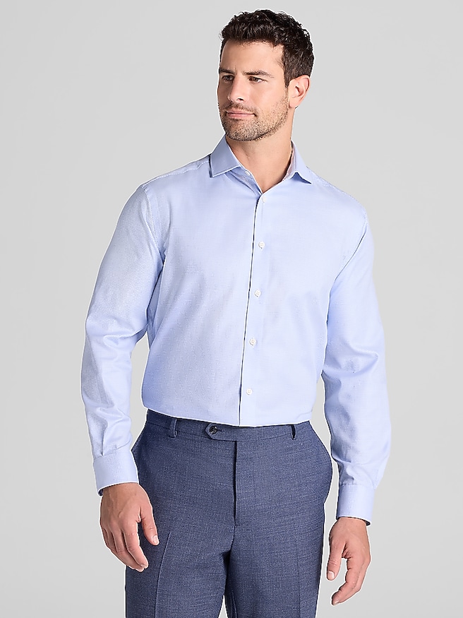 Pronto Uomo Modern Fit Mini Neat Dress Shirt Blue