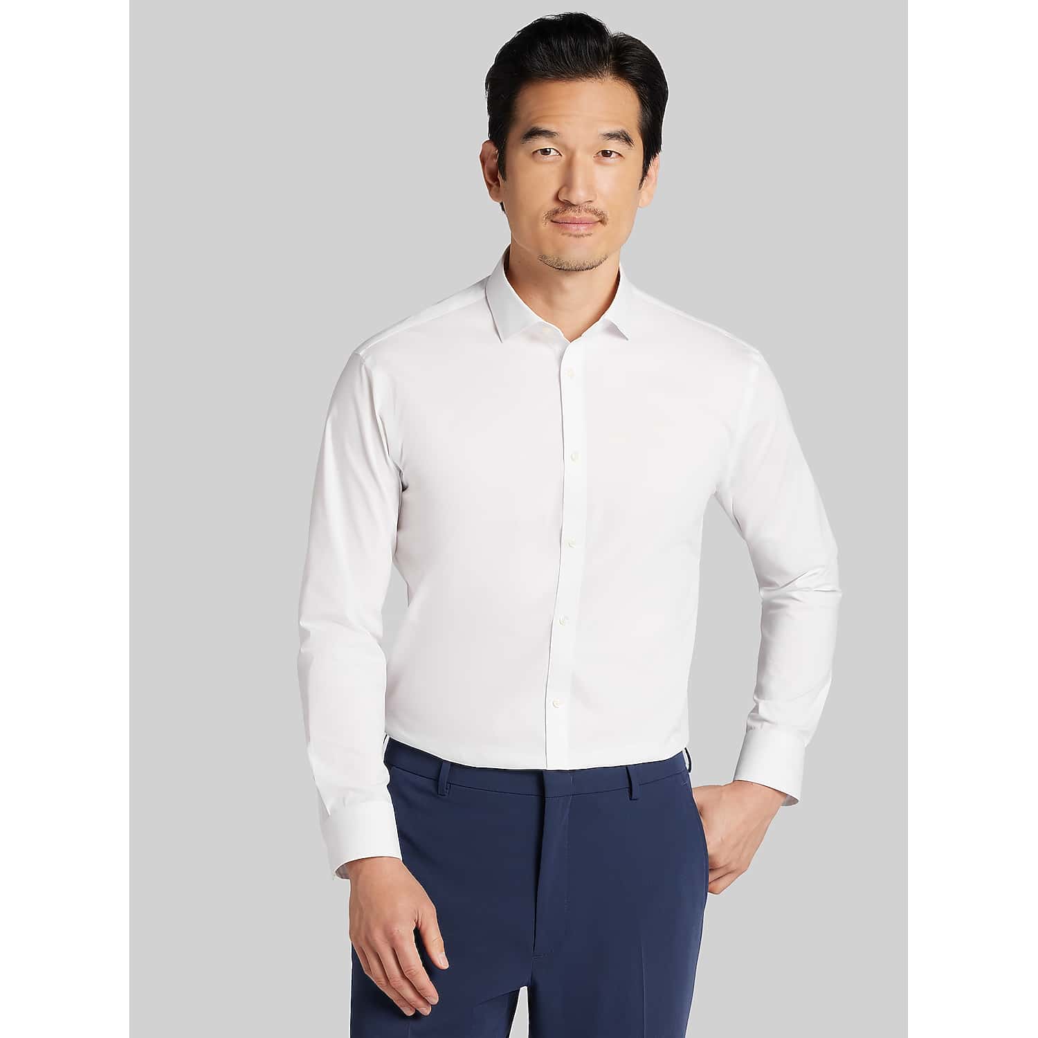 Egara Men’s Modern Fit White Dress Shirt – Spread Collar Long-Sleeve Button-Down for Work and Formal Events