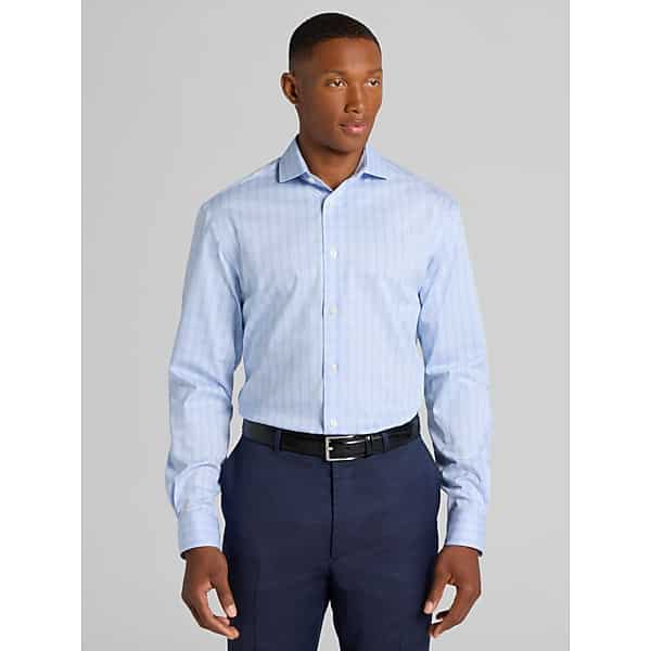 Pronto Uomo Big & Tall Men's Classic Fit Check Dress Shirt Blue - Size: 19 36/37 - Only Available at Men's Wearhouse