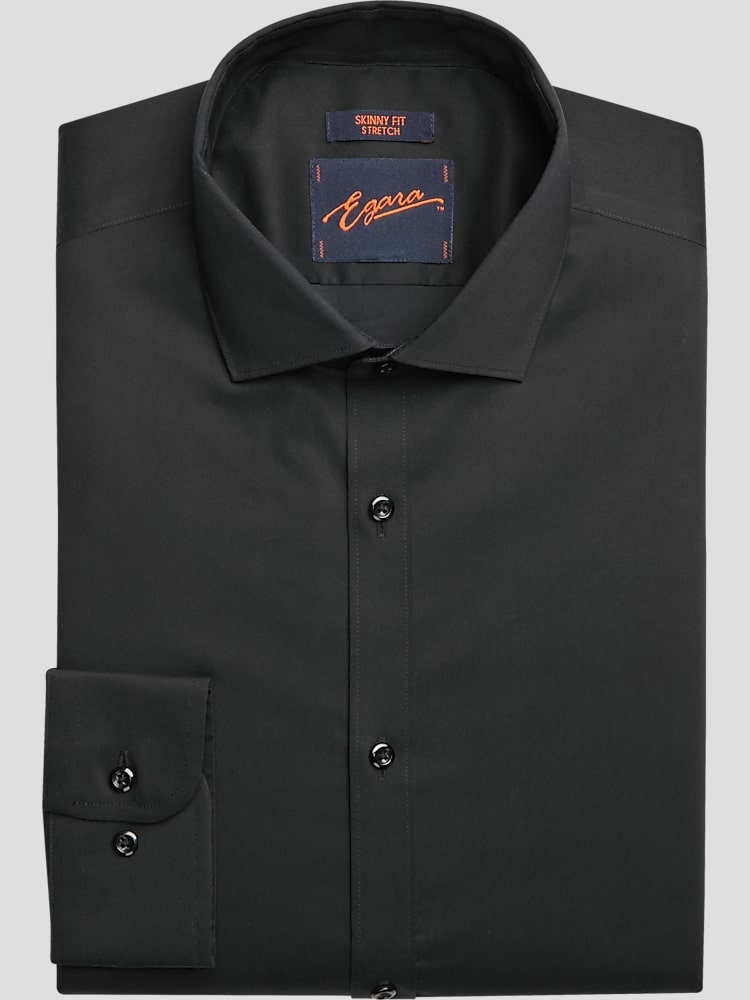 Egara Mens Skinny Fit Dress Shirt in Formal Black  Solid Cotton Blend Button Down, Size 16 1/2 32/33