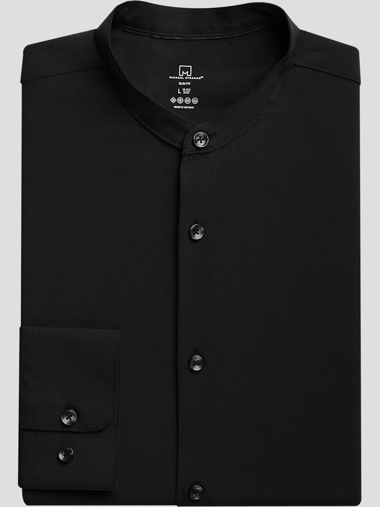 Black banded collar dress shirt best sale