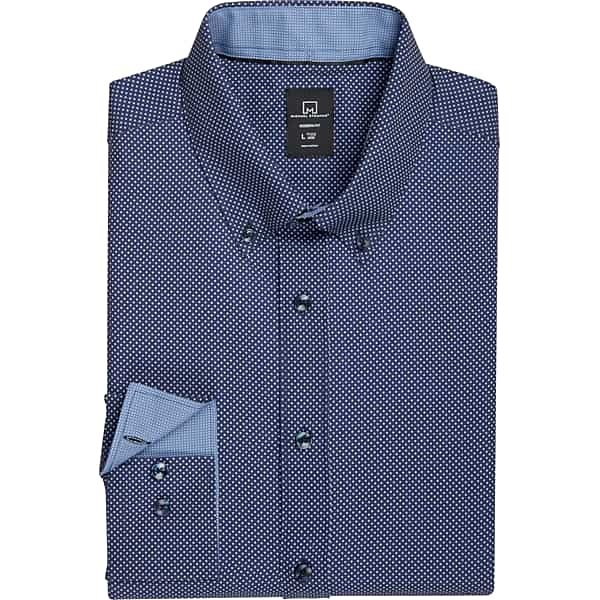 Collection by Michael Strahan Men's Michael Strahan Modern Fit Dot Performance 4-Way Stretch Dress Shirt Navy Fancy - Size S 32/33