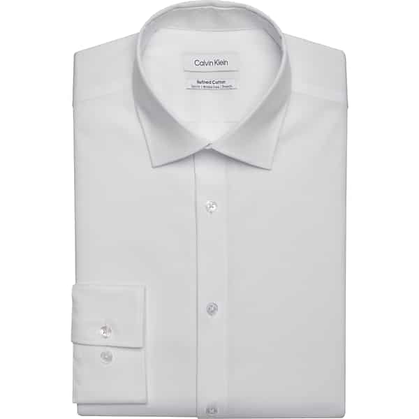 Calvin Klein Big & Tall Men's Refined Cotton Slim Fit Spread Collar Dress Shirt White Solid - Size: 16 1/2 36/37