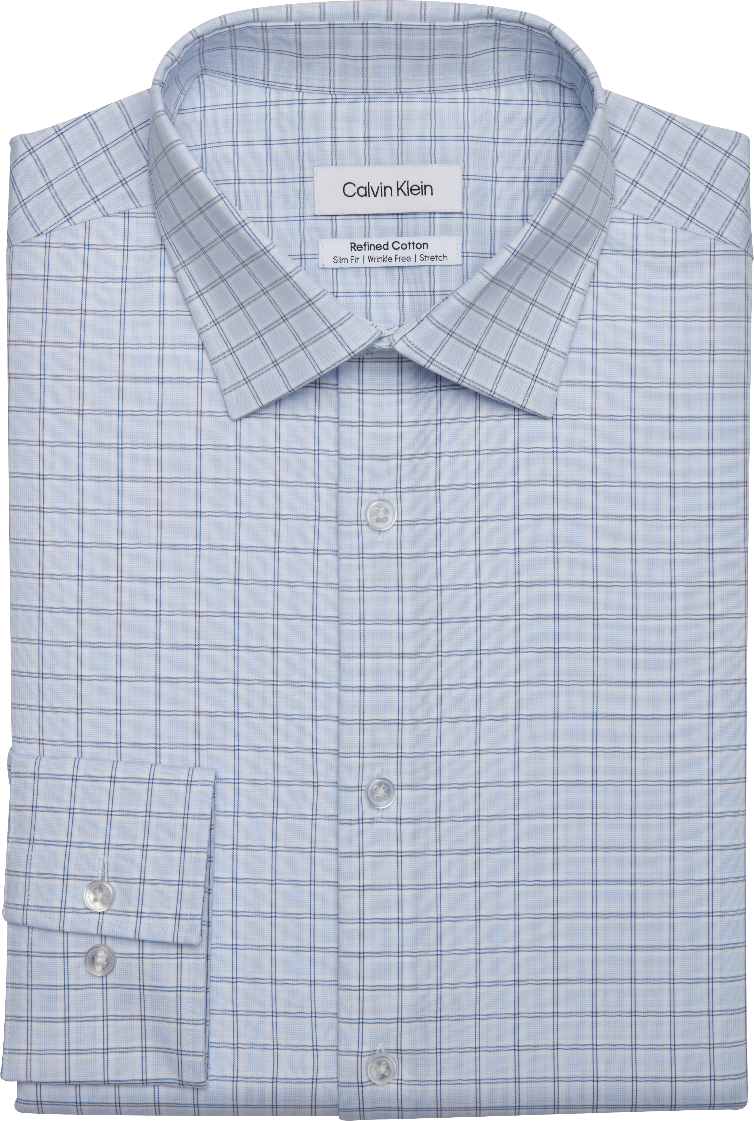 Refined Cotton Slim Fit Grid Spread Collar Dress Shirt