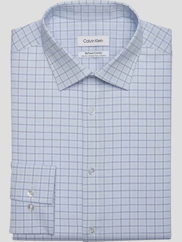 Calvin Klein Refined Cotton Slim Fit Grid Spread Collar Dress Shirt, Clearance Dress Shirts