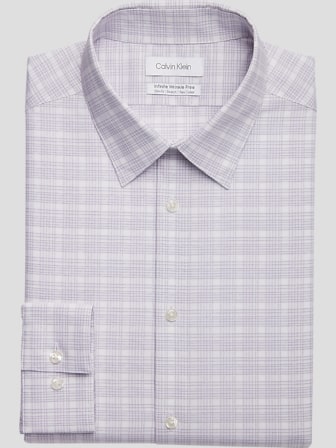 Calvin Klein Infinite Wrinkle Free Slim Fit Plaid Stretch Collar