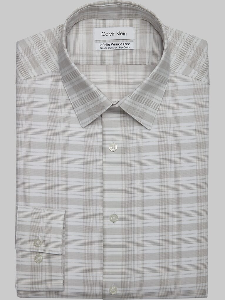 Calvin Klein Infinite Wrinkle Free Slim Fit Plaid Spread Collar Dress