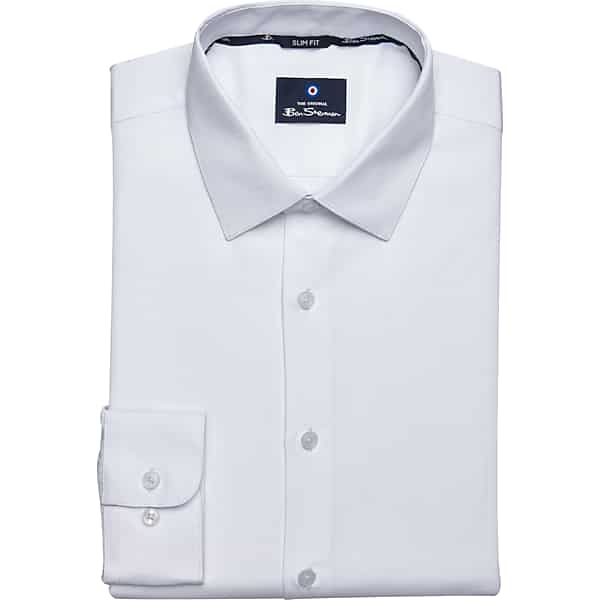 Ben Sherman Big & Tall Men's Slim Fit Dobby Dress Shirt White Solid - Size: 19 36/37