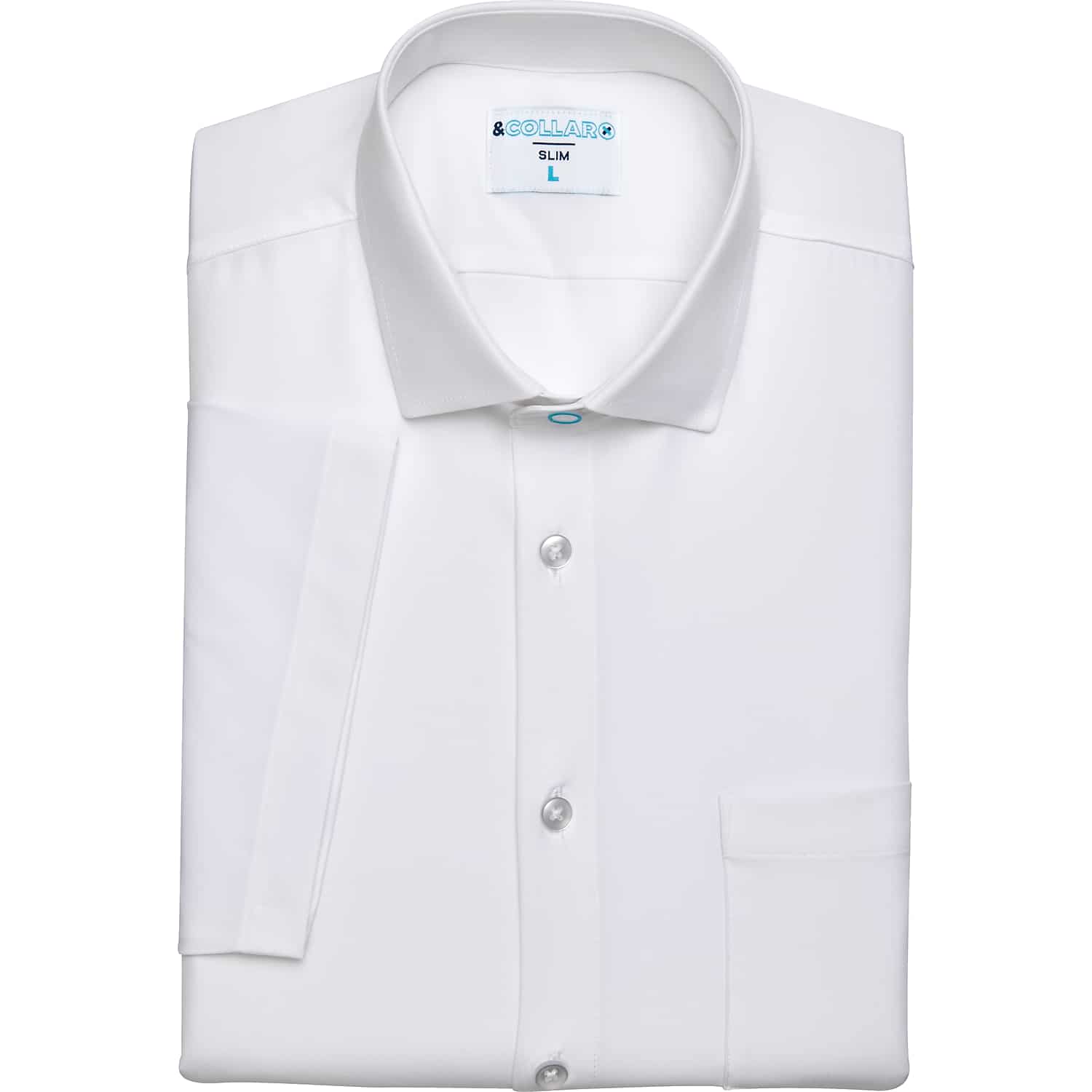 &Collar Slim Fit White Short Sleeve Dress Shirt – Moisture-Wicking Stretch Button-Down for Work, Prom and Fall Weddings