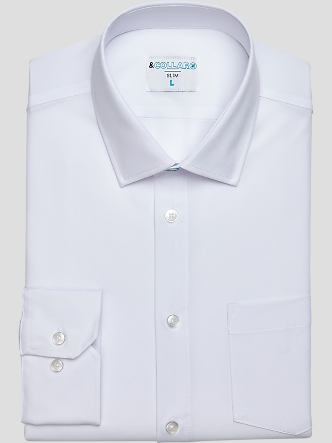 &Collar Men's Slim Fit Moisture-Wicking Dress Shirt , White Solid