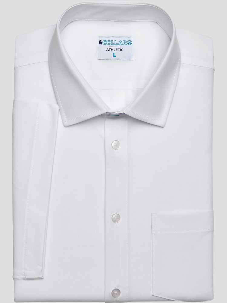 &Collar Pacific Athletic Fit Short Sleeve Mens Dress Shirt in White Solid, Size M 32/33  Moisture-Wicking, Stain-Repellent Button-Down