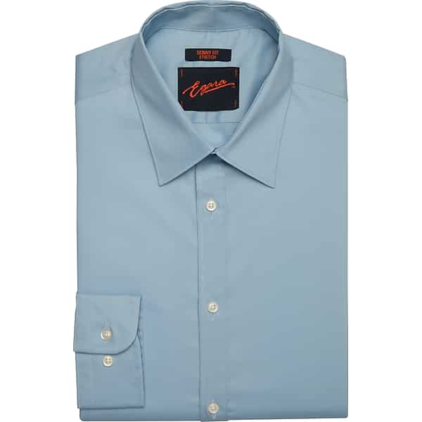 Egara Men's Skinny Fit Point Collar Dress Shirt Lt Blue Solid - Size: 16 34/35