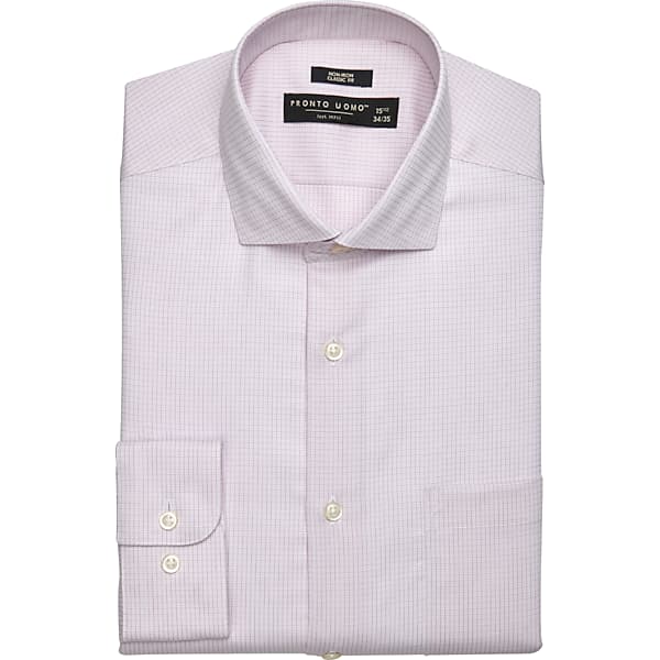 Pronto Uomo Big & Tall Men's Classic Fit Check Dress Shirt Pink Check - Size: 18 34/35 - Only Available at Men's Wearhouse