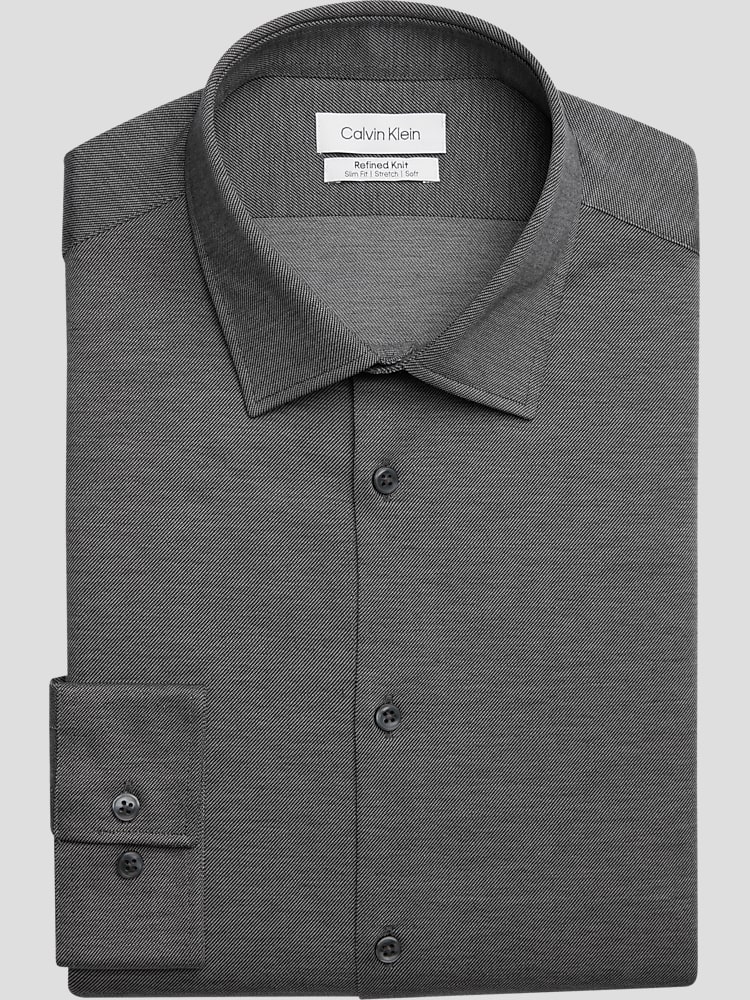 CK REFINED COTTON KNIT SLIM FIT SOLID SPREAD COLLAR DS