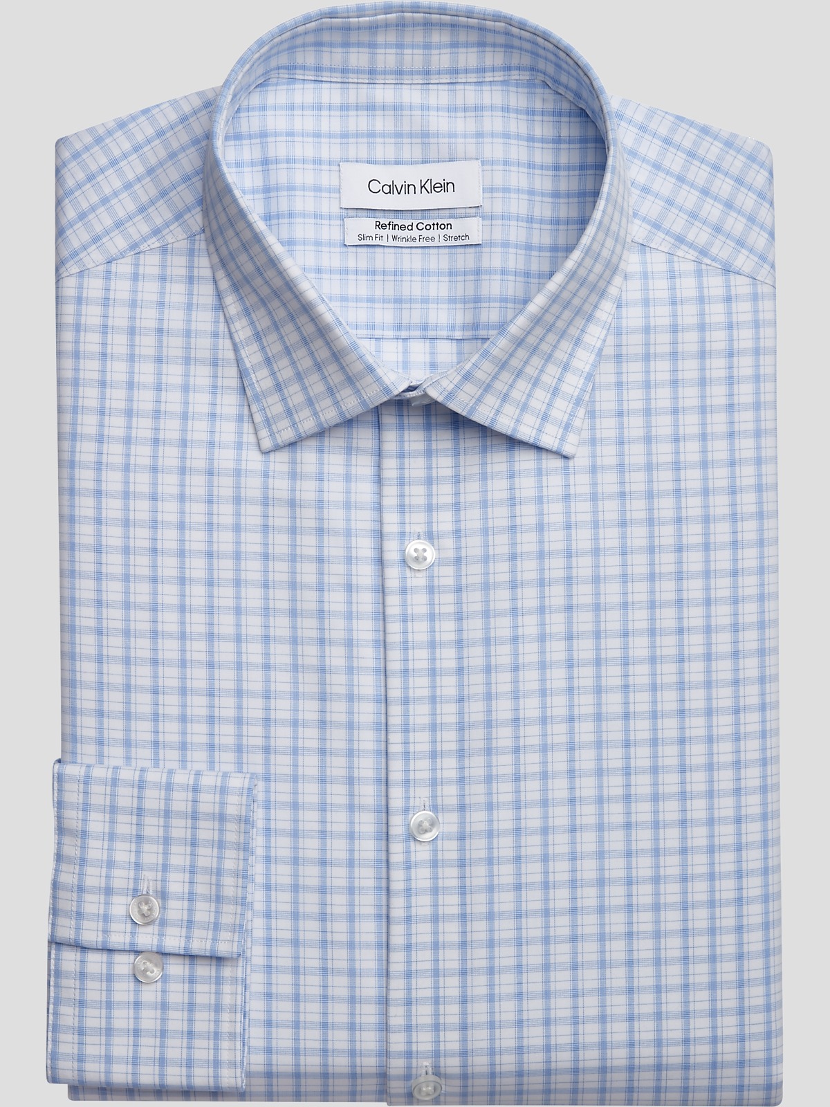 Calvin Klein Refined Cotton Stretch Supima Slim Fit Spread Collar Plaid Dress Shirt Clearance Dress Shirts Men s Wearhouse