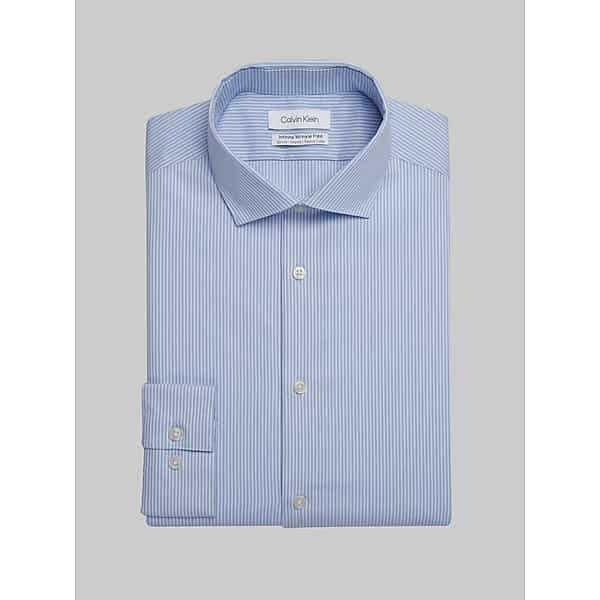 Calvin Klein Big & Tall Men's Infinite Wrinkle Free Slim Fit Stripe Stretch Collar Dress Shirt Blue Stripe - Size: 18 32/33