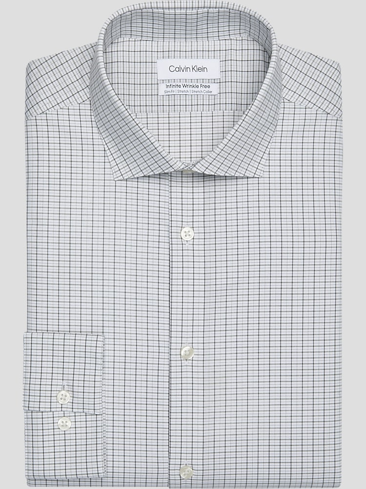 CK INFINITE WRINKLE FREE SLIM FIT GREY MULTI PLAID SPRD CLLR