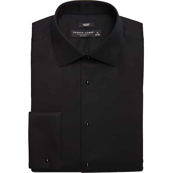 Pronto Uomo Big & Tall Men's Slim Fit French Cuff Tuxedo Formal Shirt Black Solid - Size: 18 1/2 34/35 - Only Available at Men's Wearhouse