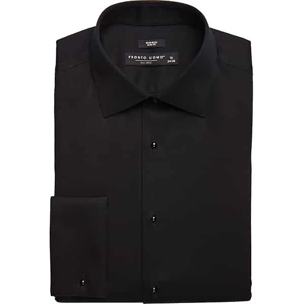 Pronto Uomo Men's Slim Fit French Cuff Tuxedo Formal Shirt Black Solid - Size: 17 32/33 - Only Available at Men's Wearhouse TMW5FZ070308
