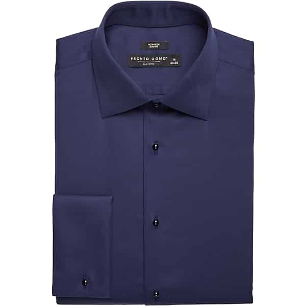 Pronto Uomo Men's Slim Fit French Cuff Tuxedo Formal Shirt Navy Solid - Size: 16 1/2 32/33 - Only Available at Men's Wearhouse