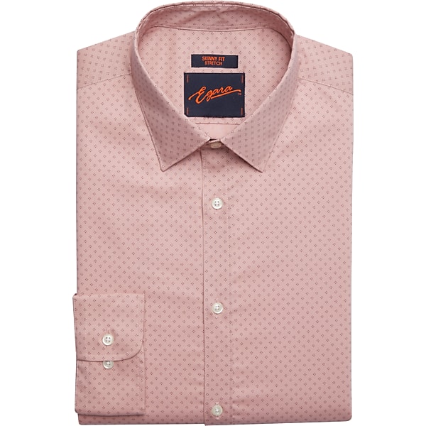 Egara Men's Skinny Fit Spread Collar Check Dress Shirt Burgundy Check - Size: 15 32/33