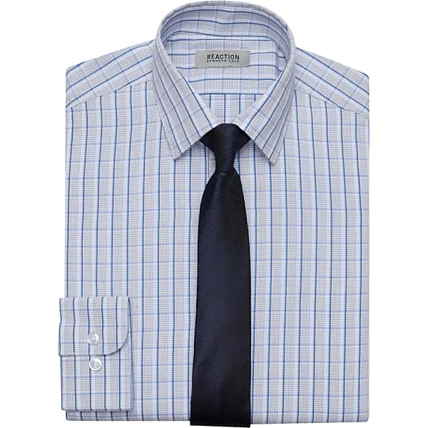 Kenneth Cole Reaction Slim Fit Cotton Blend Boys Dress Shirt & Tie Set Blue Check - Size: Boys 12 TMW5G0TB1236