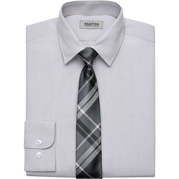 Kenneth Cole Reaction Slim Fit Cotton Blend Boys Dress Shirt & Tie Set Gray Check - Size: Boys 8 TMW5G0TB0844