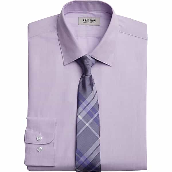 Kenneth Cole Reaction Men's Boys Dress Shirt & Tie Set Lavender Check - Size: Boys 10