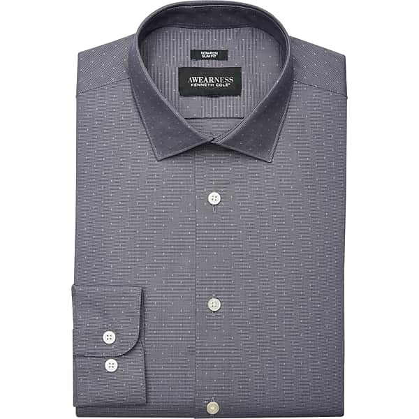 Awearness Kenneth Cole Big & Tall Men's Slim Fit Spread Collar Dress Shirt Navy Fancy - Size: 20 34/35