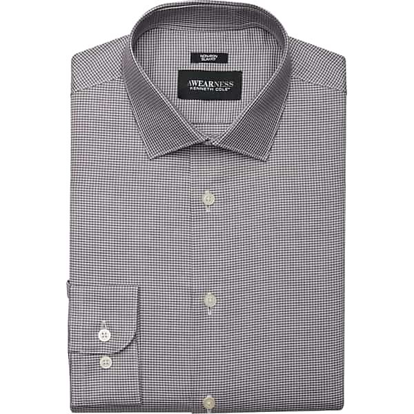 Awearness Kenneth Cole Men's Slim Fit Spread Collar Dress Shirt Lavender Check - Size: 15 1/2 34/35