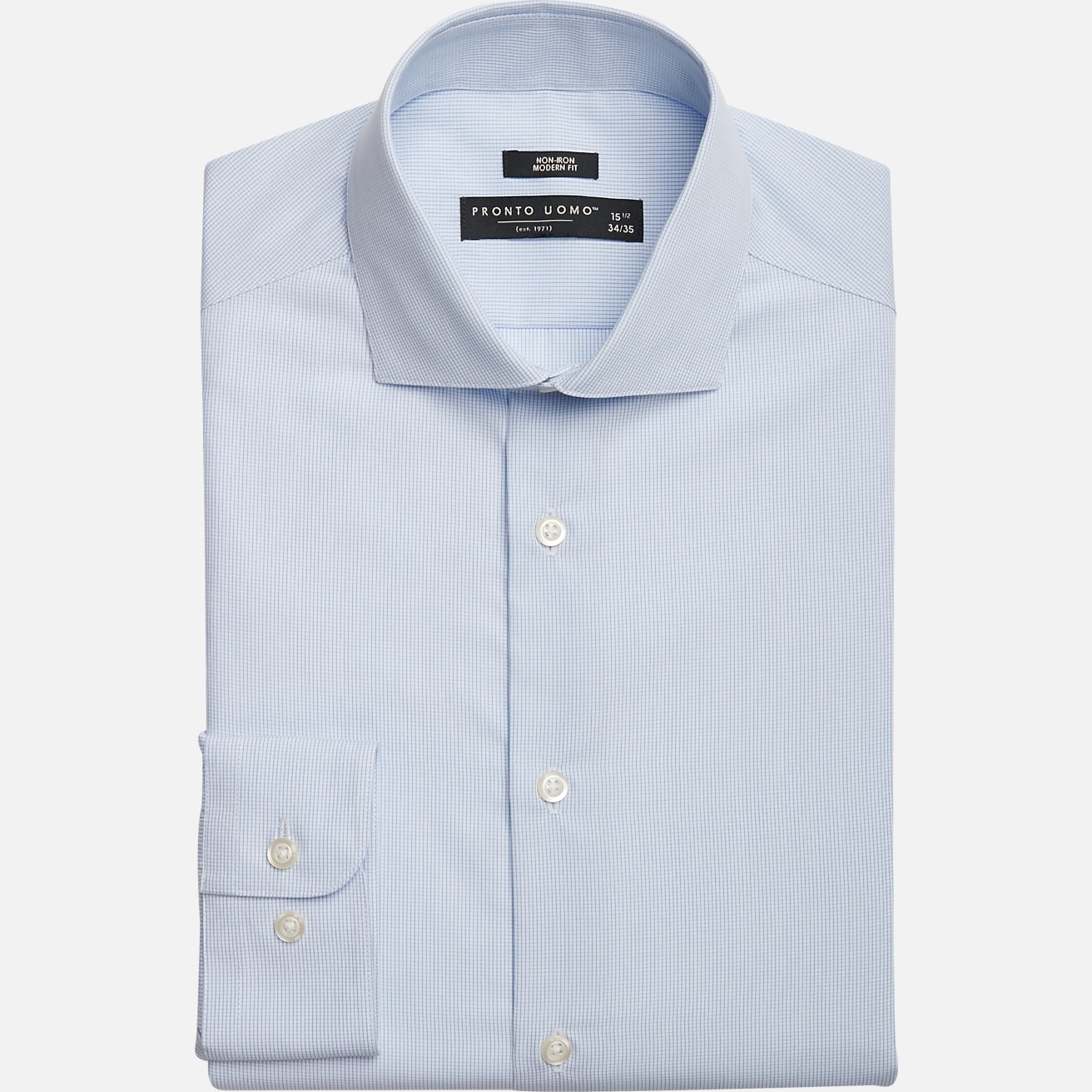 PRONTO UOMO MODERN FIT BLUE MICRO GINGHAM SPREAD CLLR DS