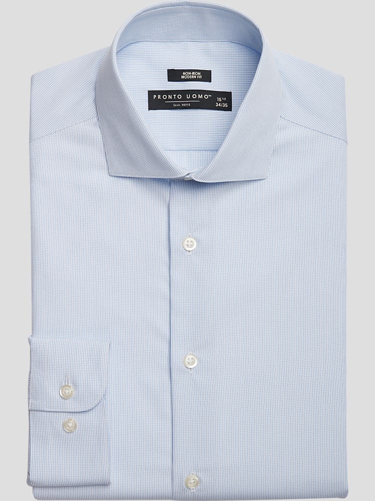 Pronto Uomo Big & Tall Men's Modern Fit Dress Shirt at Men's Wearhouse, Blue Check - Size: 17 1/2 36/37