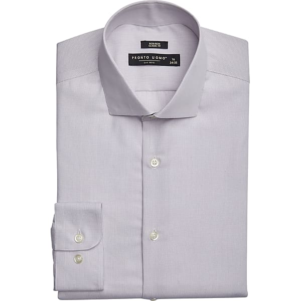 Pronto Uomo Big & Tall Men's Classic Fit Spread Collar Dress Shirt Lavender Check - Size: 19 34/35 - Only Available at Men's Wearhouse