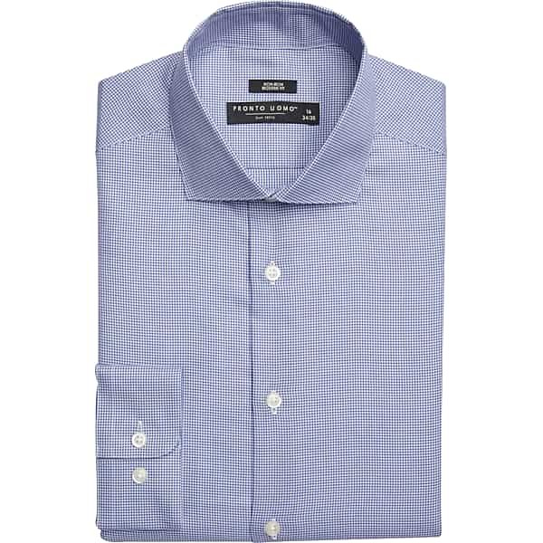 Pronto Uomo Big & Tall Men's Modern Fit Dress Shirt Blue Check - Size: 17 36/37 - Only Available at Men's Wearhouse