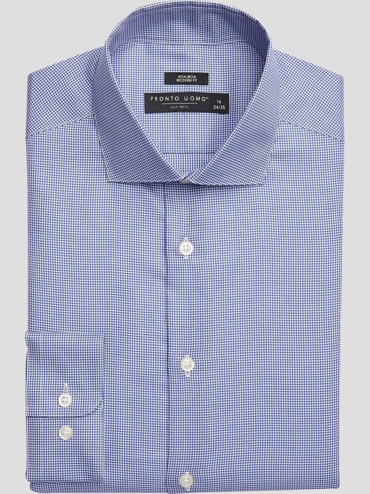 PRONTO UOMO MODERN FIT BLUE MICRO GINGHAM SPREAD CLLR DS