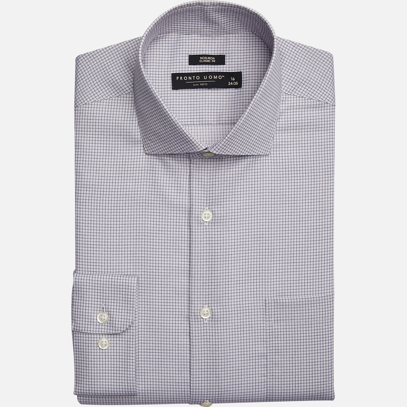 Pronto Uomo Big & Tall Men's Classic Fit Spread Collar Dress Shirt at Men's Wearhouse, Lavender Check / Purple - Size: 18 34/35