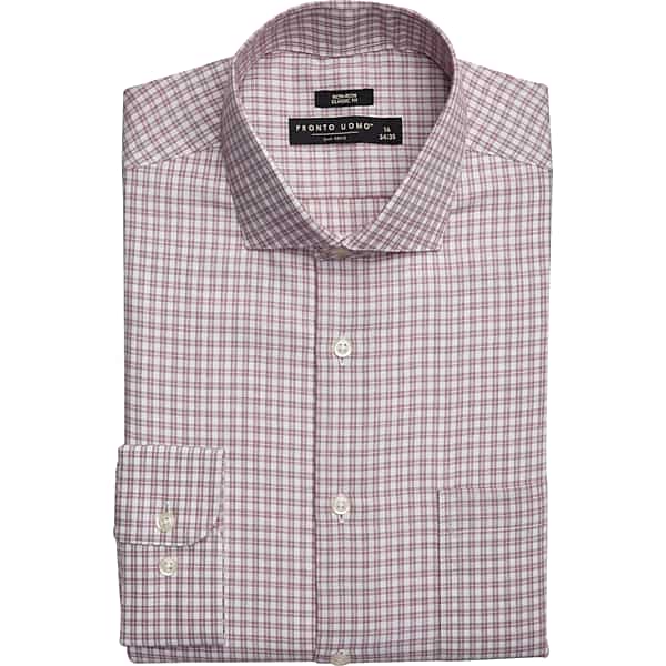 Pronto Uomo Big & Tall Men's Classic Fit Spread Collar Dress Shirt Burgundy Check - Size: 18 1/2 34/35 - Only Available at Men's Wearhouse