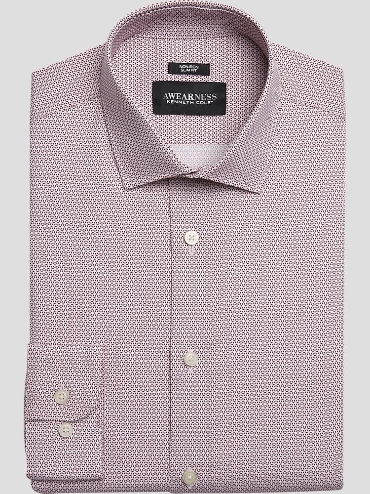 Awearness Kenneth Cole Slim Fit Check Spread Collar Dress Shirt