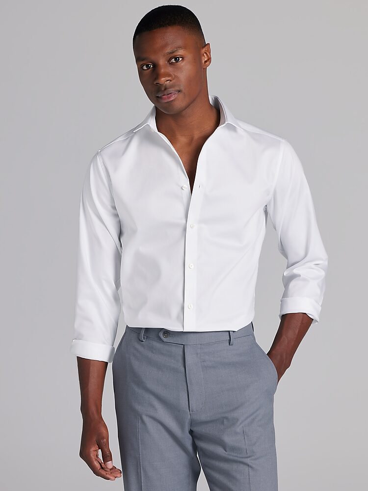 AKC ULT PERFORMANCE STRETCH SLIM FIT SOLID WHITE SPRD CLLR