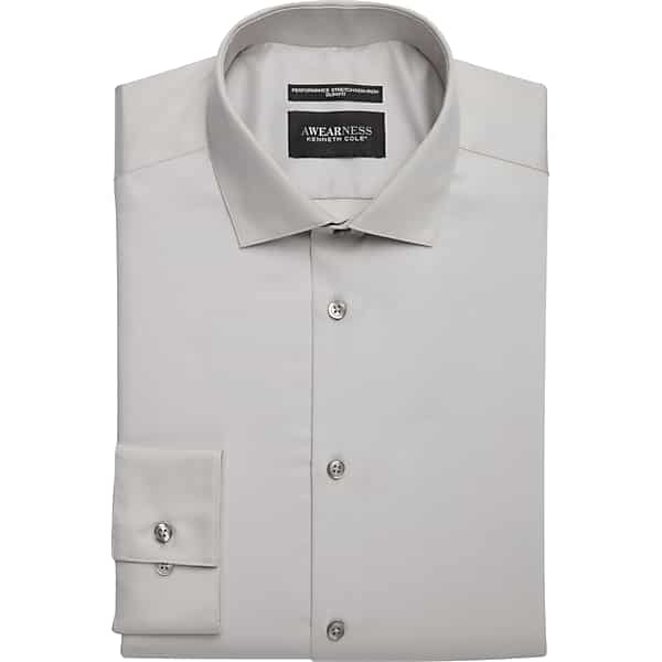 Awearness Kenneth Cole Men's Slim Fit Performance Dress Shirt Gray Solid - Size: 16 1/2 32/33