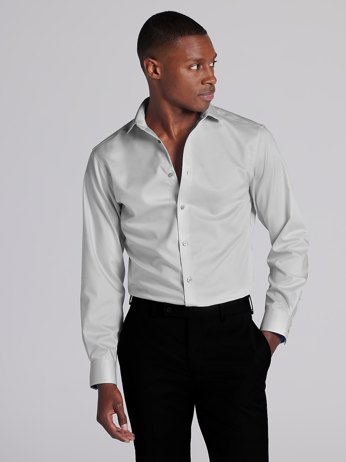 Lucky Brand Slim Fit Black Solid Stretch Dress Shirt