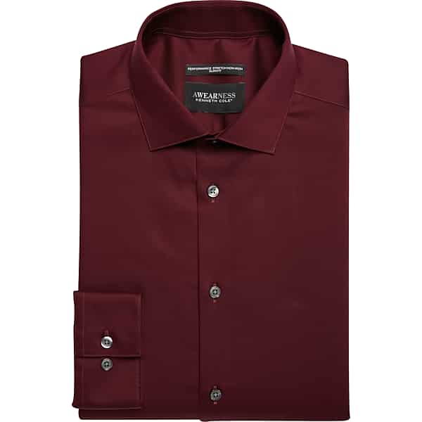 Awearness Kenneth Cole Big & Tall Men's Slim Fit Performance Dress Shirt Burgundy Solid - Size: 17 36/37