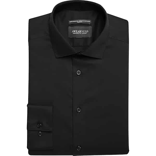 Awearness Kenneth Cole Big & Tall Men's Slim Fit Performance Dress Shirt Black Solid - Size: 20 36/37