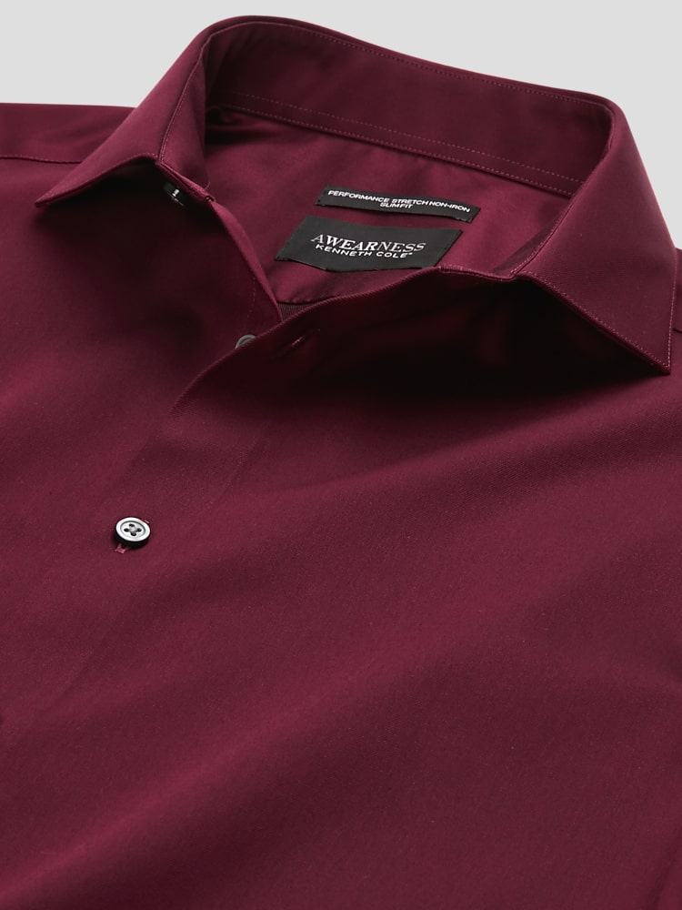 Awearness Kenneth Cole Men's Slim Fit Performance Dress Shirt , Burgundy Solid - Size: 16 1/2 32/33