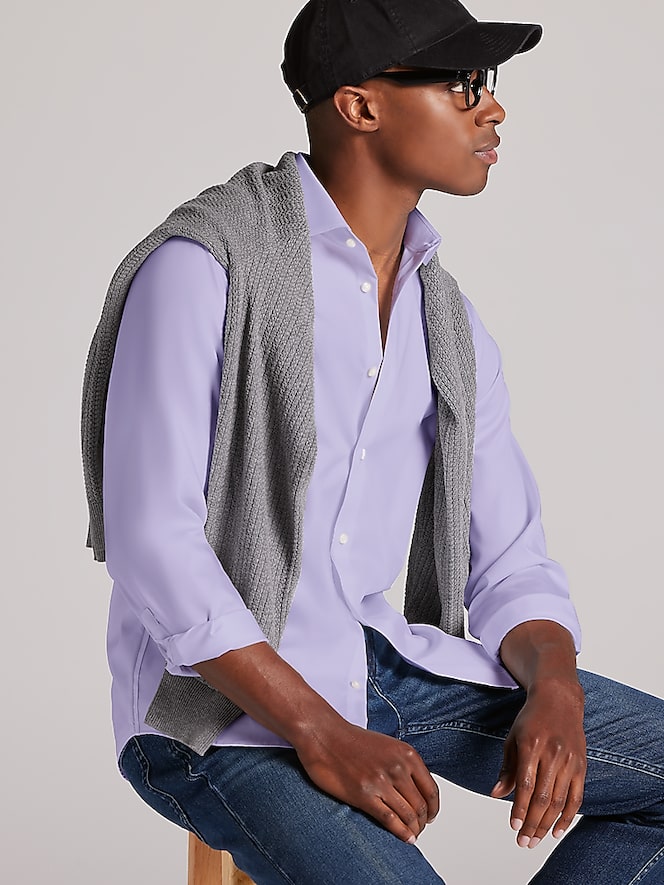 Awearness Kenneth Cole Slim Fit Performance Dress Shirt, Lavender Solid - Image 8 of 8