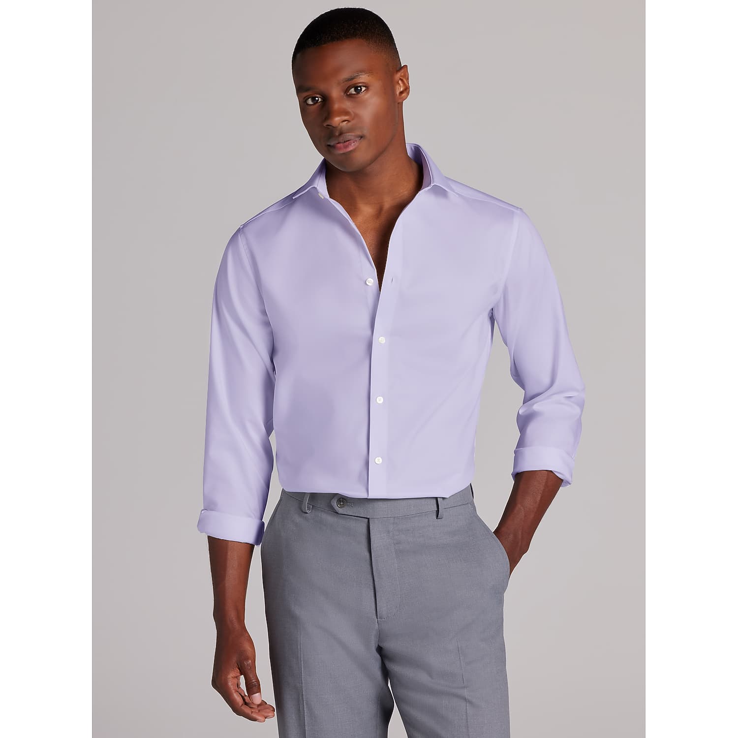 Awearness Kenneth Cole Big & Tall Slim Fit Performance Dress Shirt in Lavender Solid Purple – Size 17 36/37