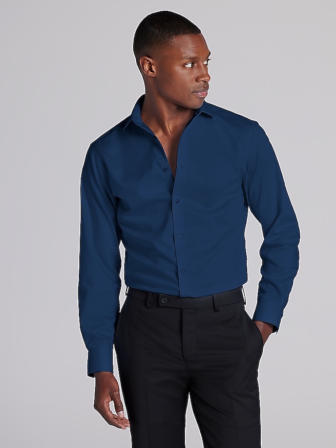Awearness Kenneth Cole Big & Tall Men's Slim Fit Performance Dress Shirt , Navy Solid / Blue