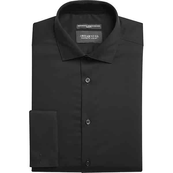Awearness Kenneth Cole Men's Ultimate Performance Slim Fit Spread Collar Dress Shirt Black Solid - Size: 15 34/35