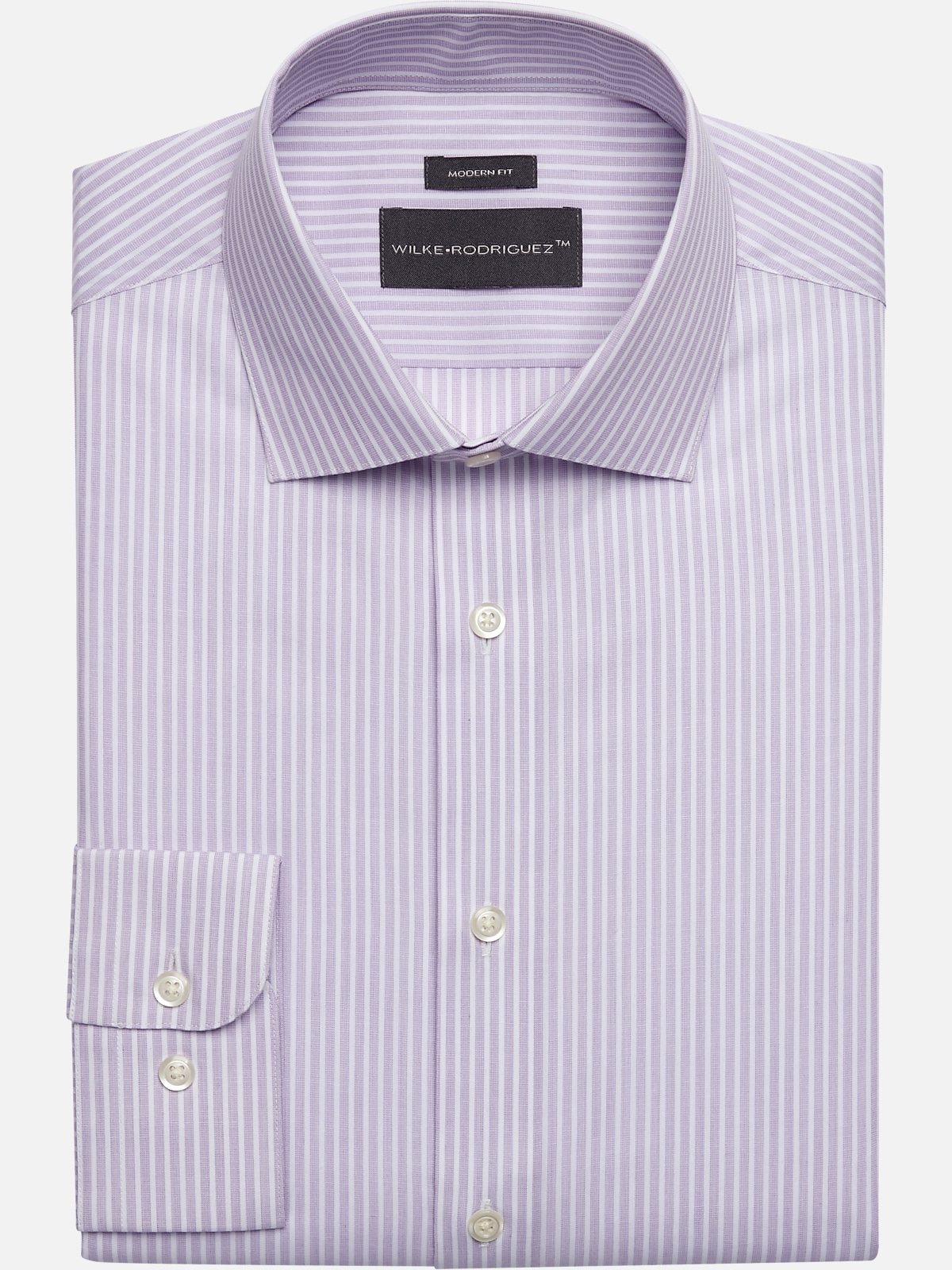 Wilke-Rodriguez Men's Modern Fit Spread Collar Stripe Dress Shirt at Men's Wearhouse, Lavender Stripe / Purple - Size: 17 32/33