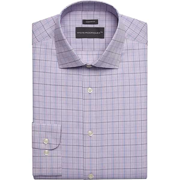 Wilke-Rodriguez Men's Modern Fit Spread Collar Check Dress Shirt Lavender Check - Size: 17 1/2 34/35